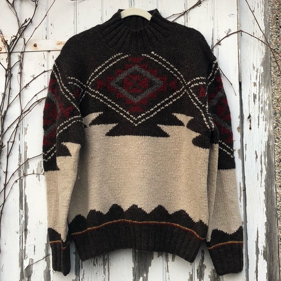 Vintage Ralph Lauren Chunky Aztec Wool Sweater L